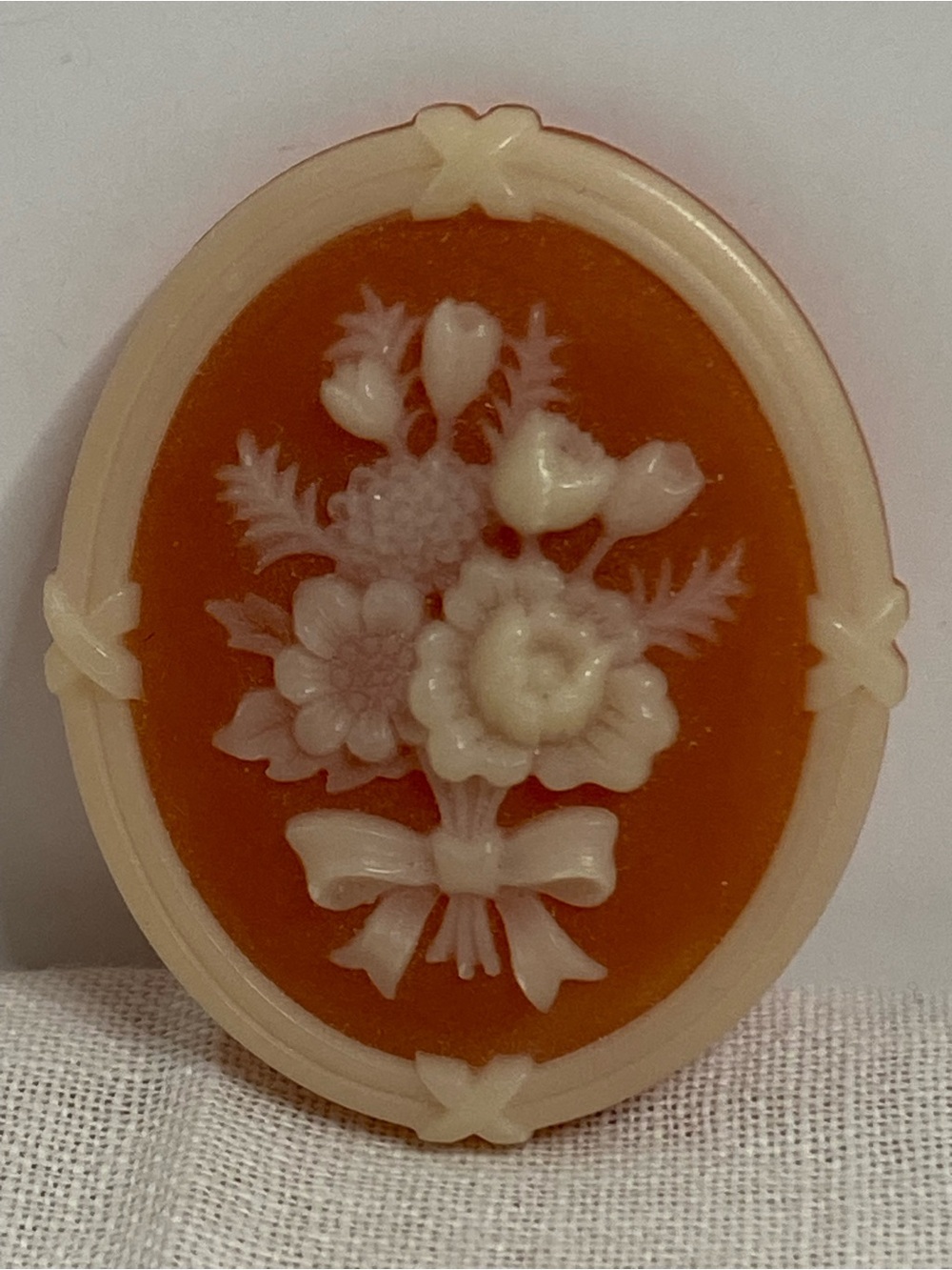 Avon Floral Bouquet Cameo Style Brooch Orange Lucite Signed